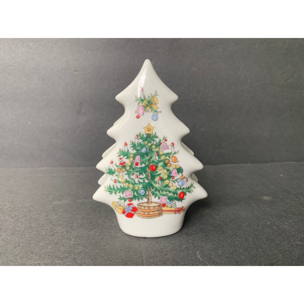 Vintage Lefton Christmas Tree Napkin Holder - Hand Painted Holiday Kitchen Decor
